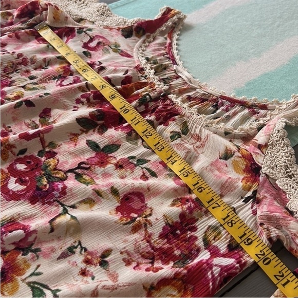 Soft Surroundings Floral Print Crochet
Lace Detail Cold Shoulder Top - Picture 10 of 11